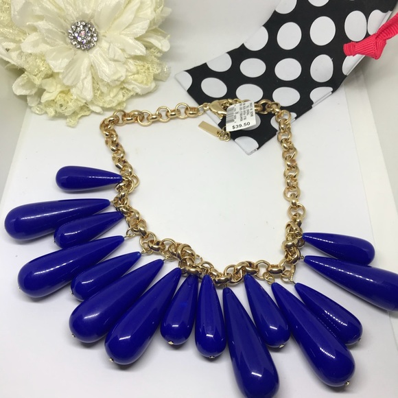 INC Blue and Gold Pear Bob Necklace [JW-30] - Picture 2 of 7